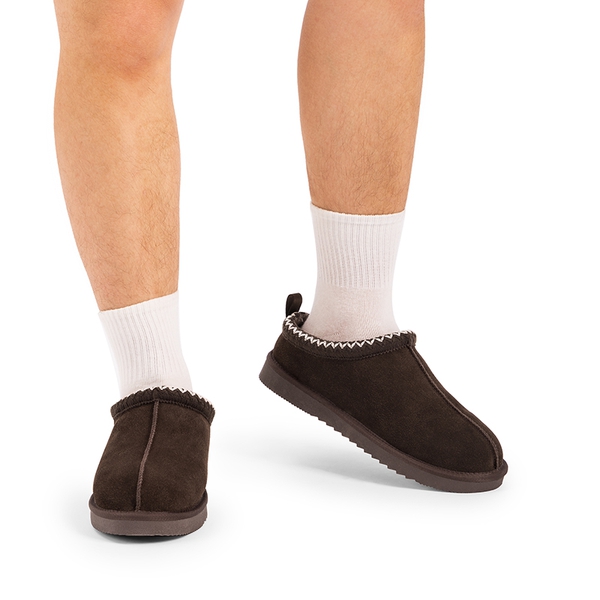 [FuzzyEasy Men's  Slip-on] Suede Fur Slippers - BROWN - 1