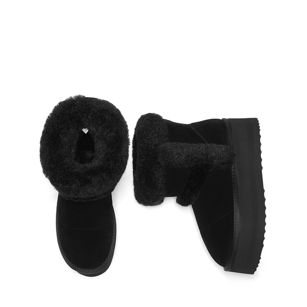 [FuzzyChic  Plush Platform] Thick-soled Fluffy Snow Boots - BLACK - 7