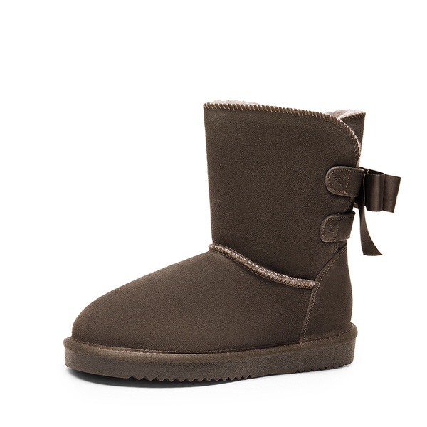 FuzzyChic Bow Suede Mid calf Snow Boots