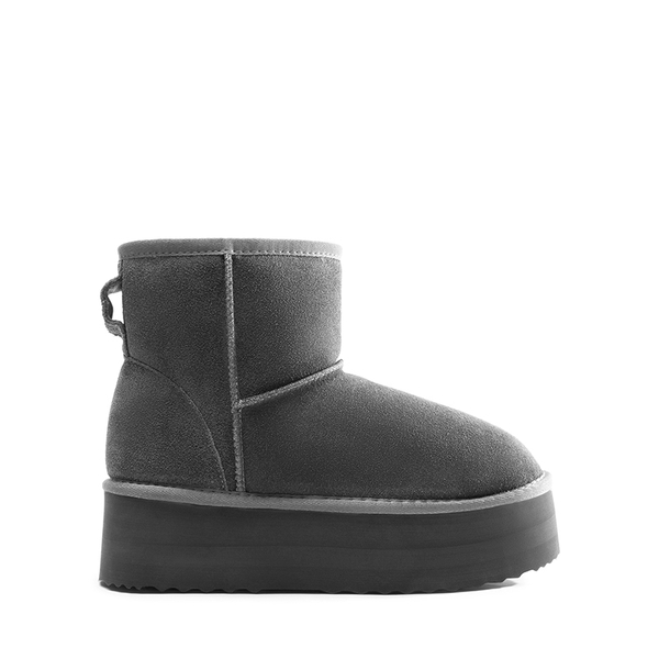 [FuzzyClassic Platform Low Boot] Genuine Suede Snow Boots - GREY - 3