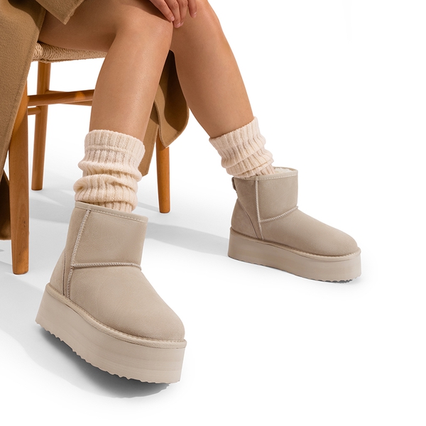 [FuzzyClassic Platform Low Boot] Genuine Suede Snow Boots - SAND - 2
