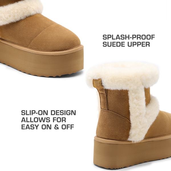 [FuzzyChic  Plush Platform] Thick-soled Fluffy Snow Boots - CHESTNUT - 5