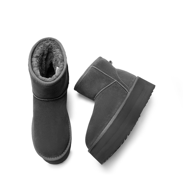 [FuzzyClassic Platform Low Boot] Genuine Suede Snow Boots - GREY - 6