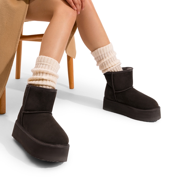 [FuzzyClassic Platform Low Boot] Genuine Suede Snow Boots - BROWN - 2