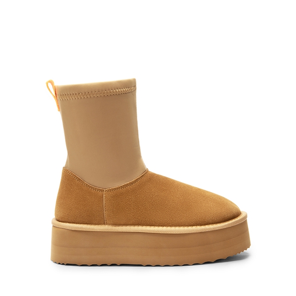 [FuzzyChic  Sock-Top Platform] Mid-calf Snow Boots - CHESTNUT - 3