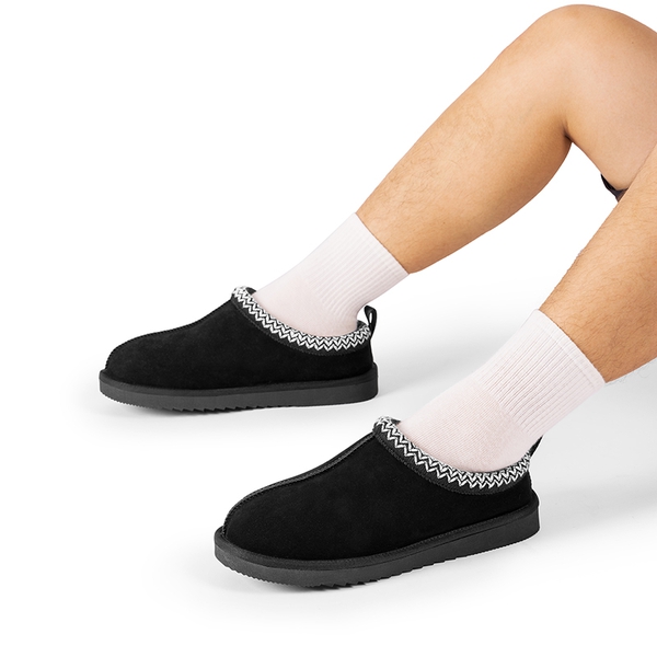 [FuzzyEasy Men's  Slip-on] Suede Fur Slippers - BLACK - 2