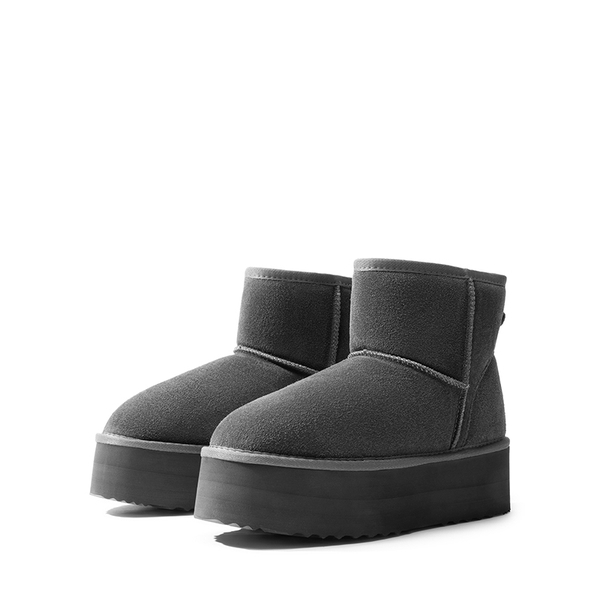 [FuzzyClassic Platform Low Boot] Genuine Suede Snow Boots - GREY - 5