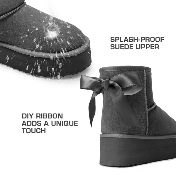 [FuzzyClassic Platform Low Boot] Genuine Suede Snow Boots - GREY - 8