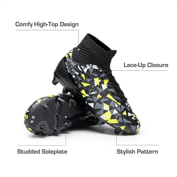 High-top Slip-Resistant Soccer Shoes - BLACK NEON GREEN - 2