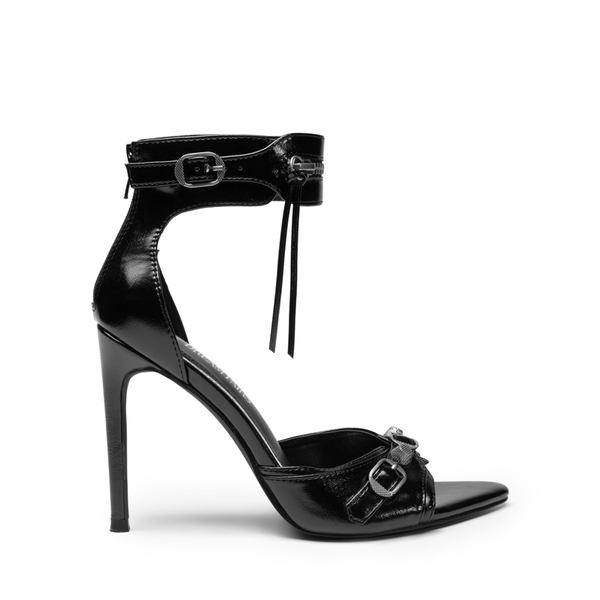 Pointed Toe Moto-Inspired Stiletto Heel Sandals - BLACK - 3