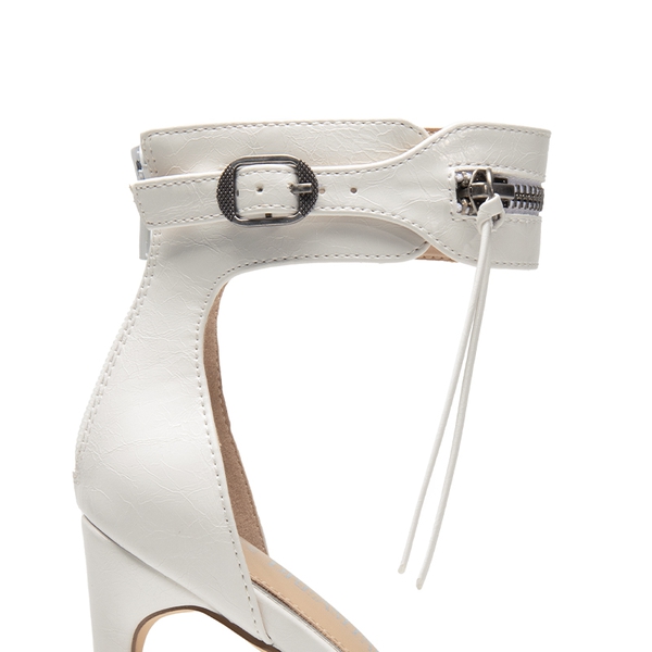 Pointed Toe Moto-Inspired Stiletto Heel Sandals - WHITE - 7