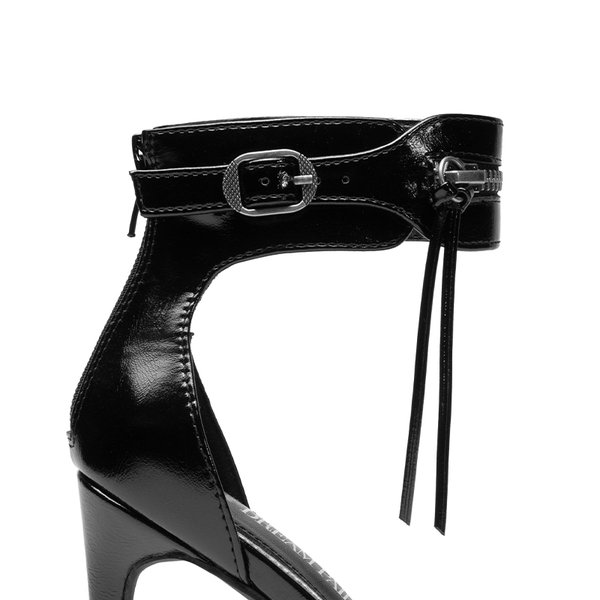 Pointed Toe Moto-Inspired Stiletto Heel Sandals - BLACK - 7