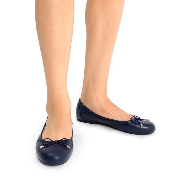 Slip-On Bow Ballet Flats - NAVY - 2