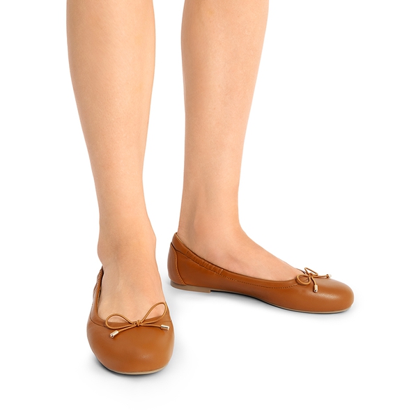 Slip-On Bow Ballet Flats - TAN - 2