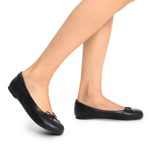Slip-On Bow Ballet Flats - BLACK - 1