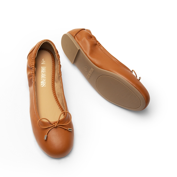 Slip-On Bow Ballet Flats - TAN - 5