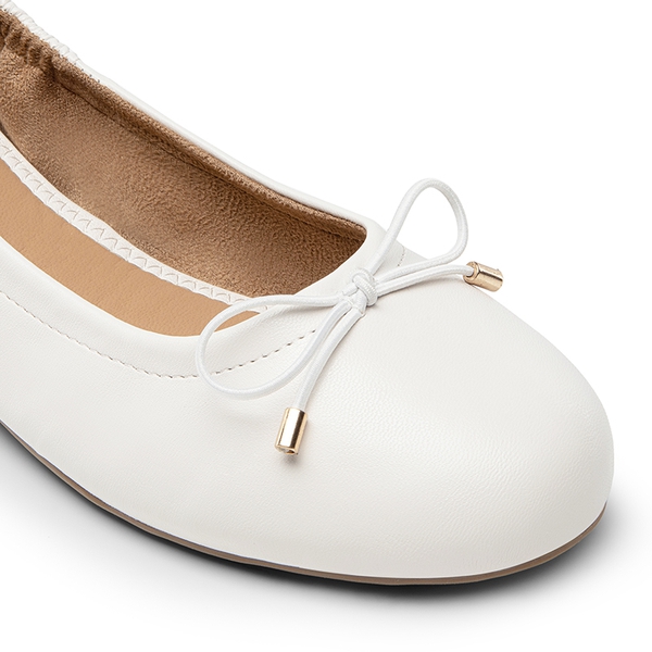 Slip-On Bow Ballet Flats - WHITE - 4
