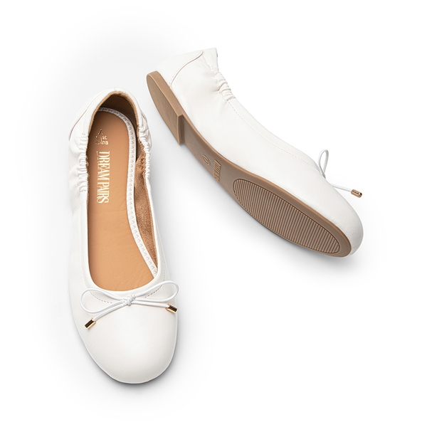 Slip-On Bow Ballet Flats - WHITE - 5