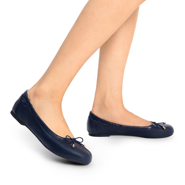Slip-On Bow Ballet Flats - NAVY - 1
