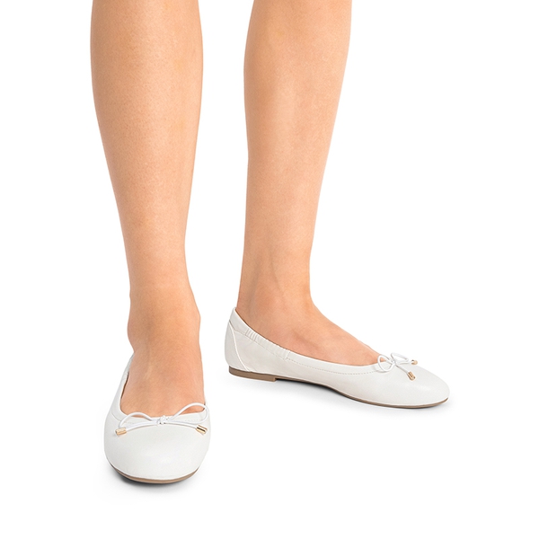 Slip-On Bow Ballet Flats - WHITE - 2