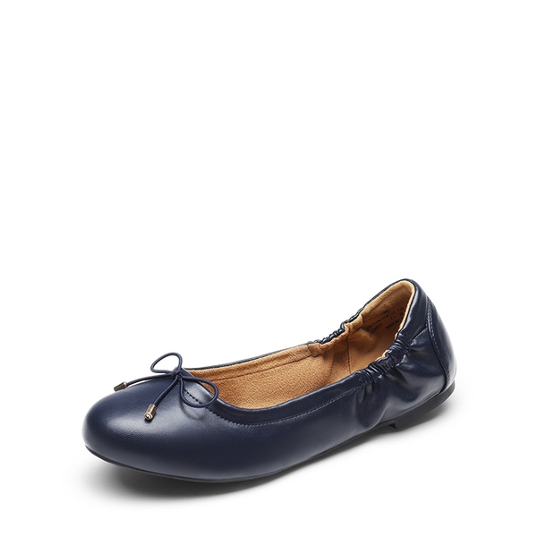 Slip-On Bow Ballet Flats - NAVY -  0