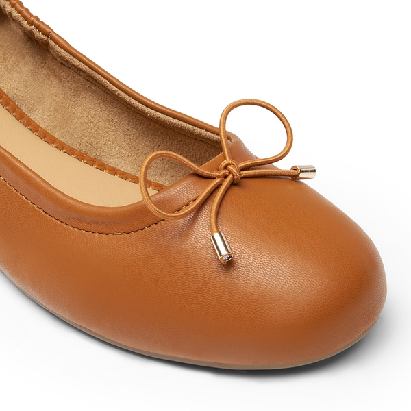 Slip-On Bow Ballet Flats - TAN - 4