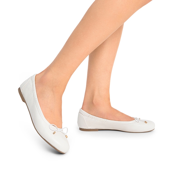 Slip-On Bow Ballet Flats - WHITE - 1