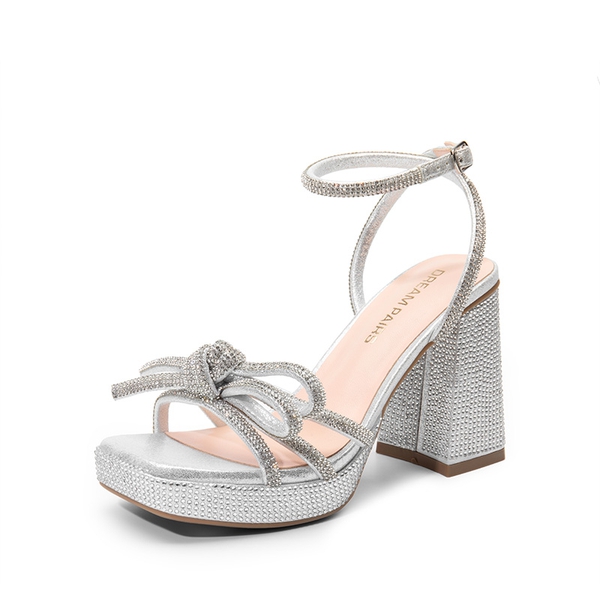 Bowknots Crystal Heeled Sandals - RHINESTONE CLEAR -  0