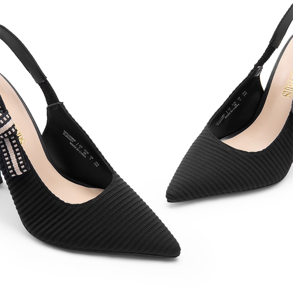 Slingback Pointed Toe Stiletto Pumps - BLACK-SUEDE - 6