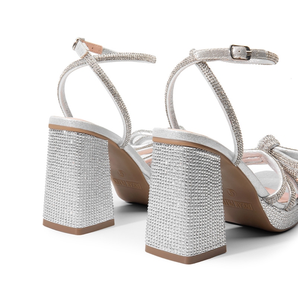 Bowknots Crystal Heeled Sandals - RHINESTONE CLEAR - 5