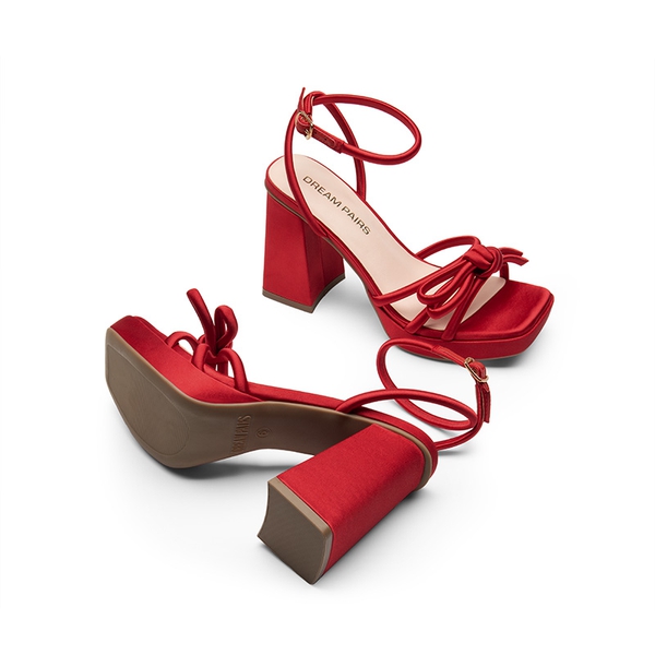 Bowknots Crystal Heeled Sandals - RED - 4