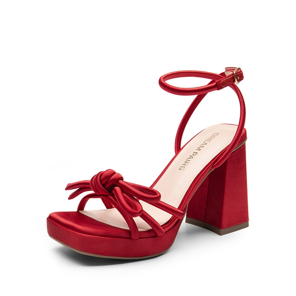 Bowknots Crystal Heeled Sandals - RED -  0