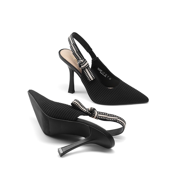 Slingback Pointed Toe Stiletto Pumps - BLACK-SUEDE - 7
