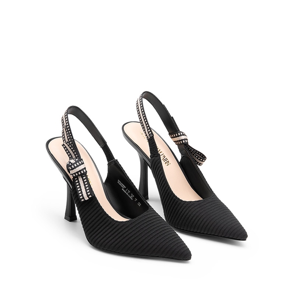 Slingback Pointed Toe Stiletto Pumps - BLACK-SUEDE - 4