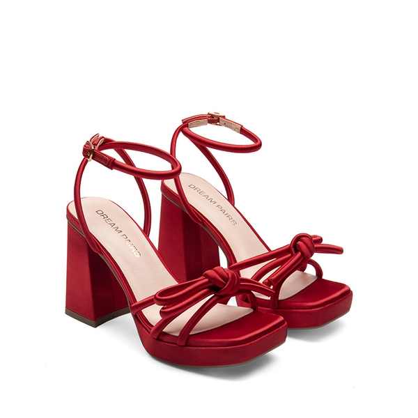 Bowknots Crystal Heeled Sandals - RED - 7