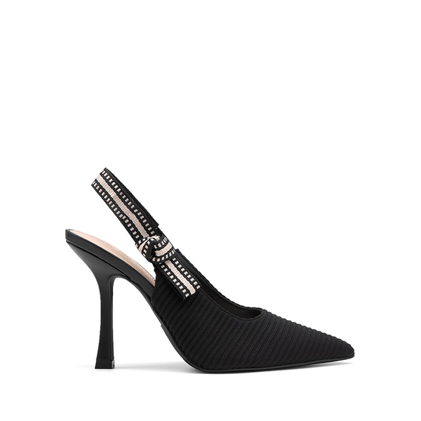 Slingback Pointed Toe Stiletto Pumps - BLACK-SUEDE - 3