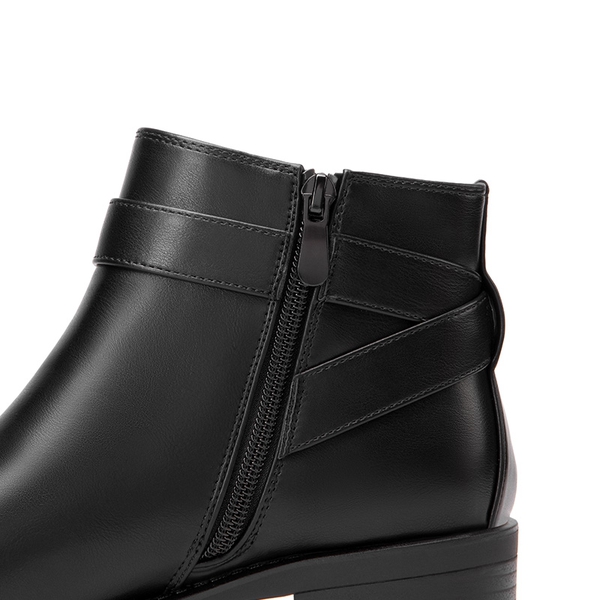 Comfortable Low Block Heel Ankle Boots - BLACK-PU - 5