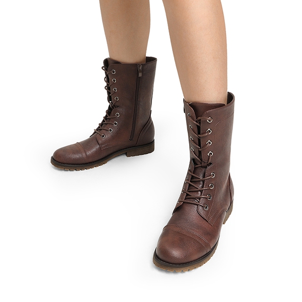  Combat Mid-calf Boots - BURGUNDY - 1