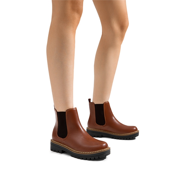 Lug Sole Chelsea Boots - BROWN - 1