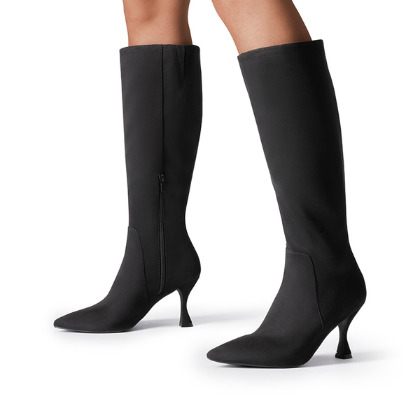 Pointed Toe Stiletto Knee-high Boots - BLACK-SUEDE - 1