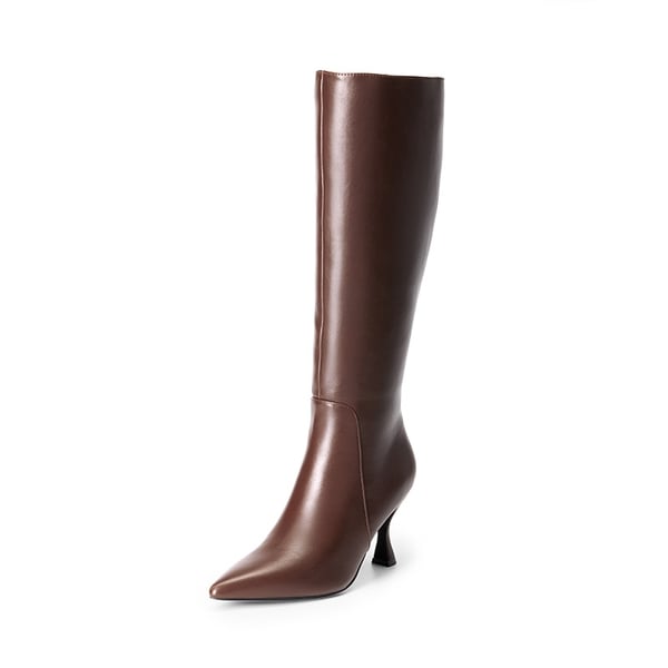 Pointed Toe Stiletto Knee-high Boots - BROWN-PU -  0