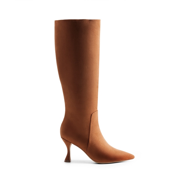 Pointed Toe Stiletto Knee-high Boots - KHAKI-SUEDE - 3