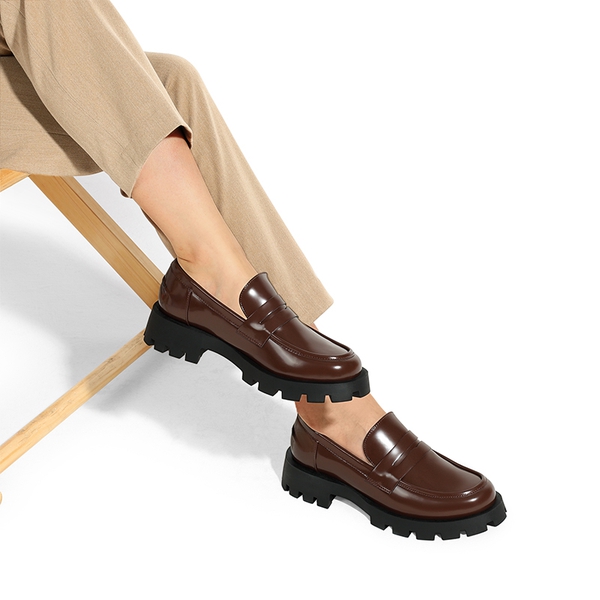 Supportive Chunky Penny Loafers - BROWN-PAT - 1