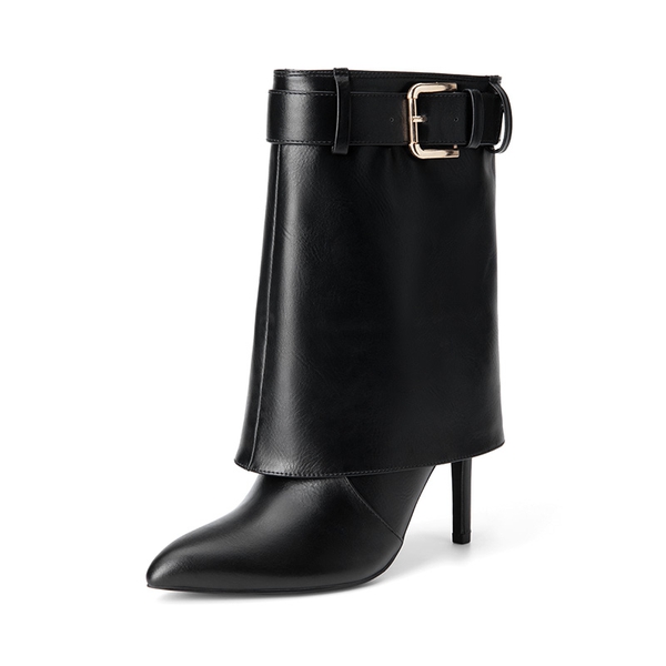 Stiletto Fold-Over Mid-calf Boots - BLACK -  0