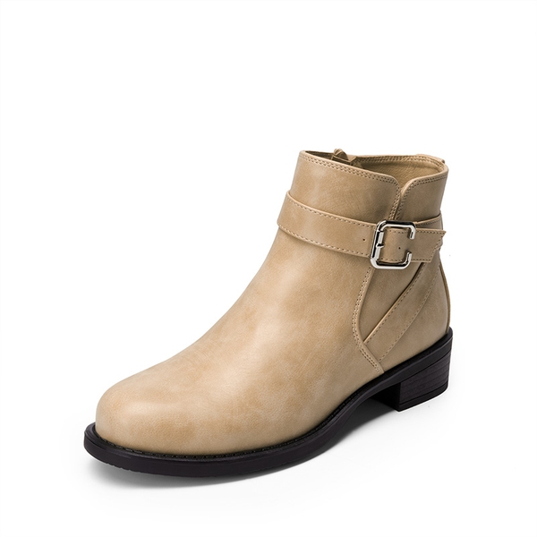 Comfortable Low Block Heel Ankle Boots - NUDE-NUBUCK -  0