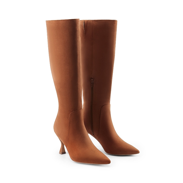 Pointed Toe Stiletto Knee-high Boots - KHAKI-SUEDE - 5