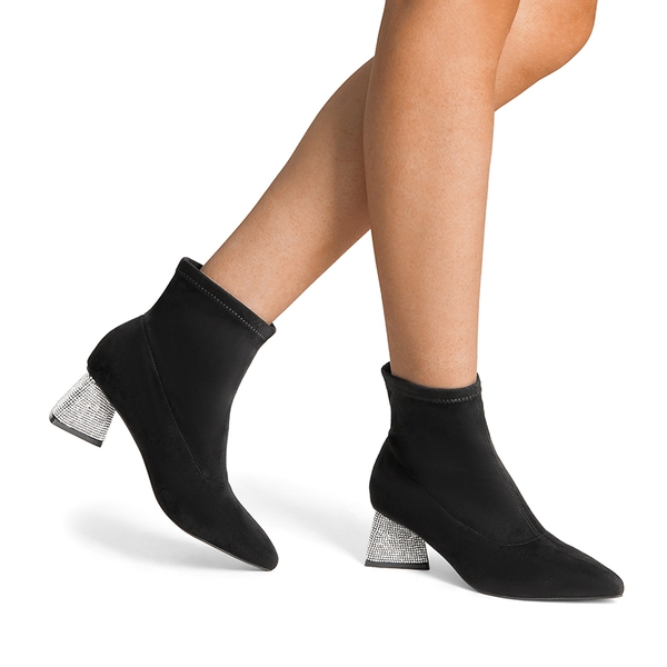 Block Heel Suede Ankle Boots - BLACK - 2