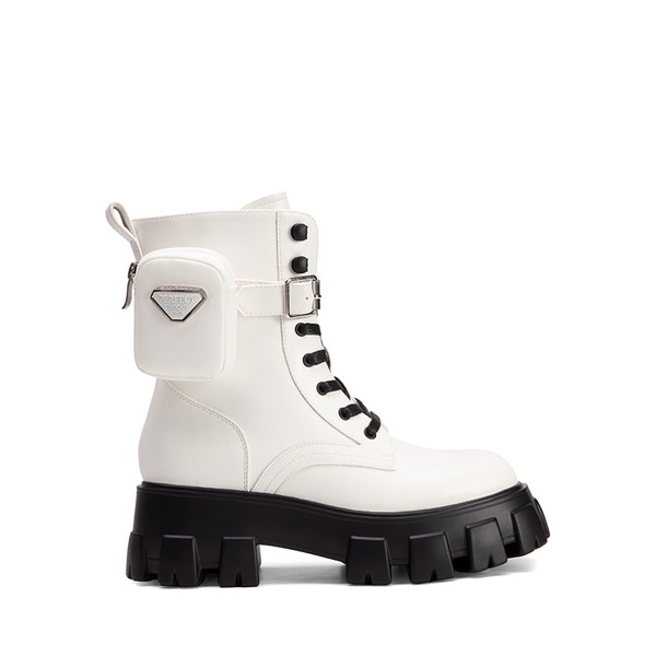 Chunky Lace-up Ankle Boots  - WHITE BLACK - 3