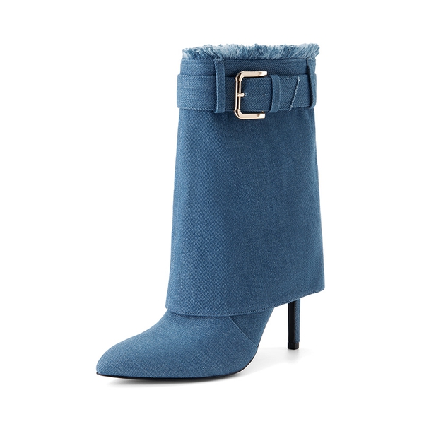 Women’s Foldover Pointed Toe Stiletto Boots - DENIM BLUE -  0