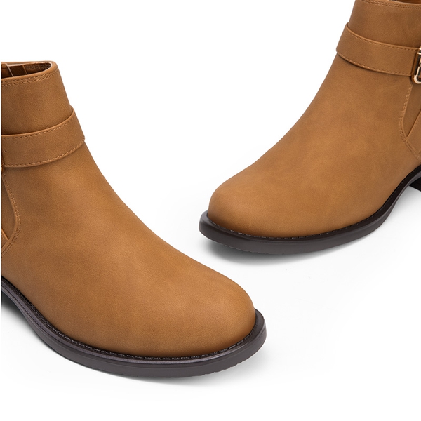 Comfortable Low Block Heel Ankle Boots - TAN-NUBUCK - 6